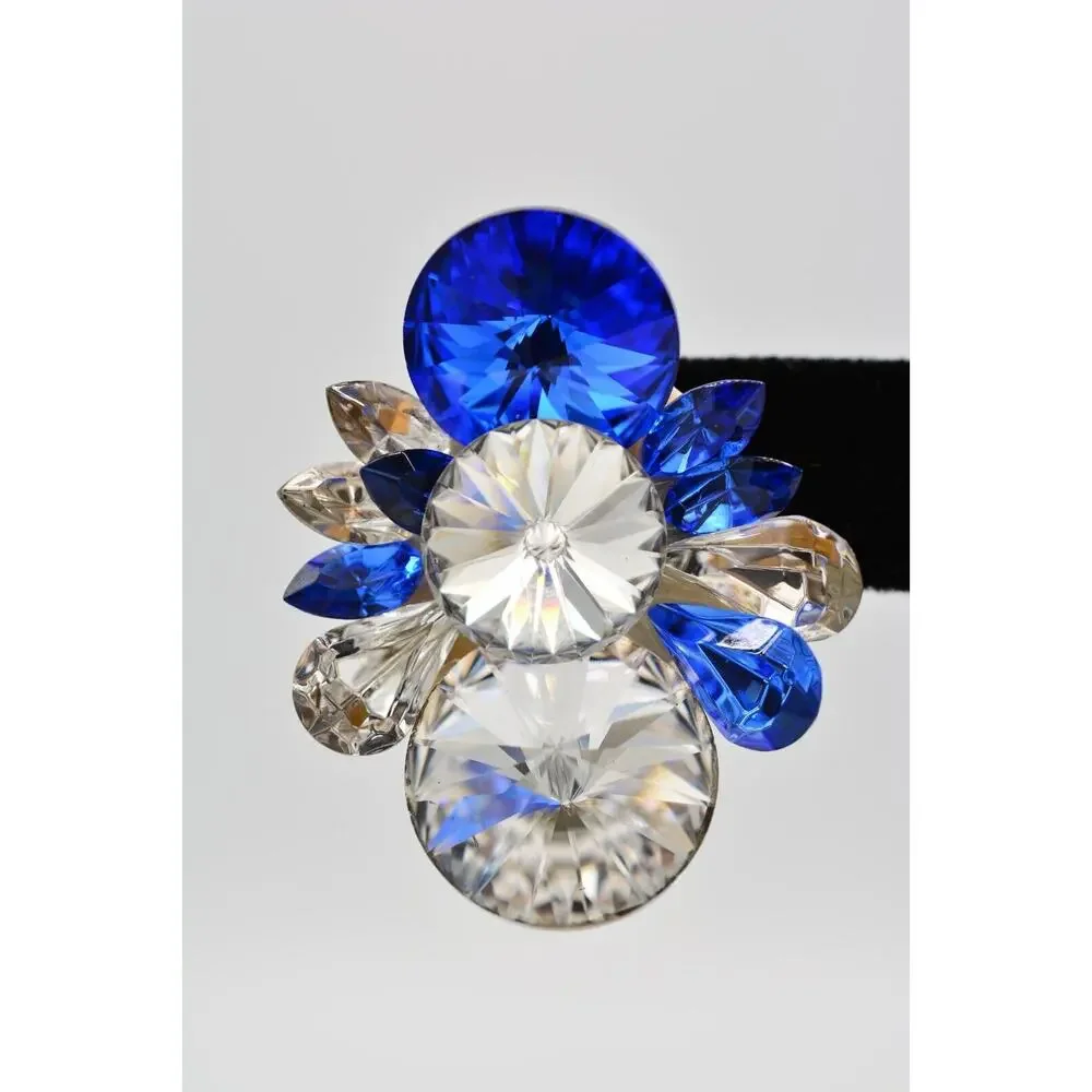 Vintage Crystal Earrings Blue Clear Chunky Rhinestone Sparkling 1990s BinAS